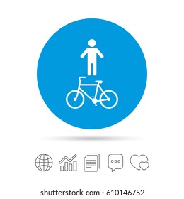 Bicycle and pedestrian trail sign icon. Cycle path symbol. Copy files, chat speech bubble and chart web icons. Vector