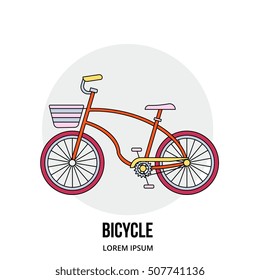 Bicycle - Personal transportation device. Vector illustration in modern line flat style. Element for logo, icon, emblem. Eco alternative urban transport, isolated on white background.