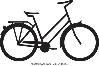 Bicycle pictogram with female bike frame, simple vector drawing illustration. Healthy vehicle symbol and great city transportation. City bike sign with details and fenders. Bicycle silhouette drawing.