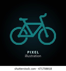 Bicycle - pixel icon. Vector Illustration. Design logo element. Isolated on black background. It is easy to change to any color.