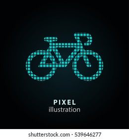 Bicycle - pixel icon. Vector Illustration. Design logo element. Isolated on black background. It is easy to change to any color.