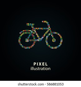 Bicycle - pixel icon. Vector Illustration. Design logo element. Isolated on black background. It is easy to change to any color.