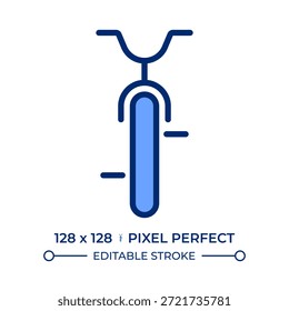 Icono de color de línea perfecta de píxeles de bicicleta. Vehículo de dos ruedas para el ocio activo. Forma de viajar de bajo impacto. Transporte. Ilustración vectorial aislada. Diseño de símbolo colorido plano. Trazo editable