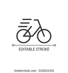 Bicycle Pixel Perfect Linear Icon. Pedal Cycle. Transportation And Recreation. Sport Activity. Thin Line Illustration. Contour Symbol. Vector Outline Drawing. Editable Stroke. Arial Font Used