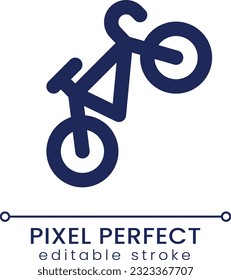 Bicycle pixel perfect linear ui icon. Riding bike. Sports and leisure vehicle. GUI, UX design. Outline isolated user interface element for app and web. Editable stroke. Poppins font used