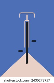 bicycle poster front view on the road. blue background. minimalist illustration. conceptual poetry. gym, street, simple landscape.