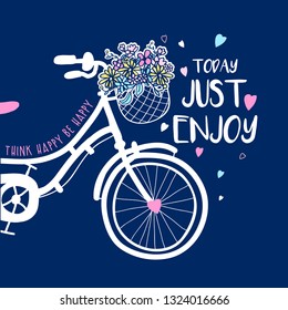 Bicycle print design with slogan. Vector illustration design for fashion fabrics, textile graphics, prints.