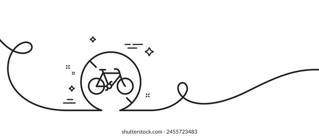 Bicycle prohibited line icon. Continuous one line with curl. City bike transport not allowed sign. Velocipede forbidden symbol. Bicycle prohibited single outline ribbon. Loop curve pattern. Vector