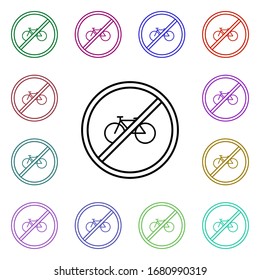 Bicycle is prohibited multi color style icon. Simple thin line, outline vector of road sign icons for ui and ux, website or mobile application