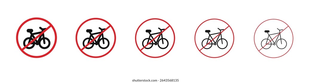 Bicycle prohibition sign vector outline set illustration sign