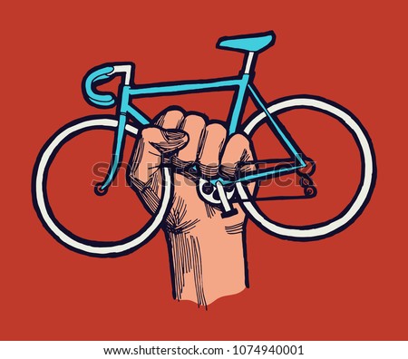 Bicycle protest sign - hand holding bicycle - bike guerrilla