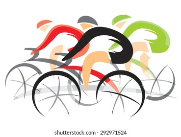 Bicycle Race.
Colorful expressive drawing of three racing cyclists. Vector illustration.
