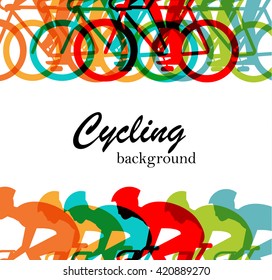 Bicycle race or cycling  background, vector illustration. With cyclists riding bikes