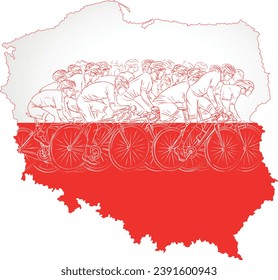 Radrennen auf dem Hintergrund der Karte Polens