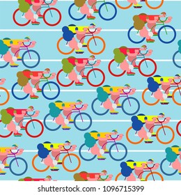 Bicycle race pattern. Cyclist background. Racers on bicycles. Sports Vector illustration
