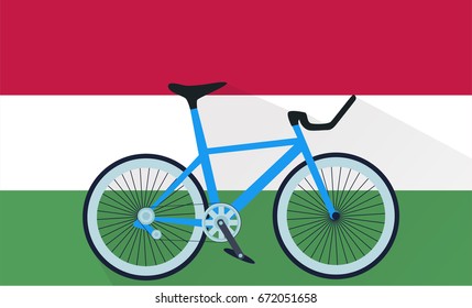 bicycle race, vector illustration of bike on hungary flag background