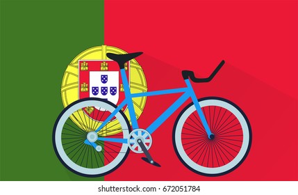 bicycle race, vector illustration of bike on portugal flag background