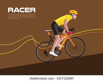 Bicycle Racer İllustration Flat Vector. Cyclist Racer Fast Vector Design