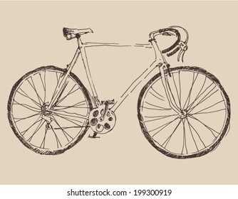 bicycle (racing bike) vintage illustration, engraved retro style, hand drawn, sketch