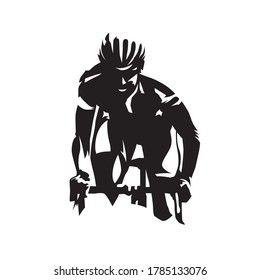 Bicycle racing, cycling. Road cyclist logo, isolated vector silhouette