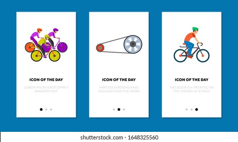 Bicycle racing flat icon set. Speed, wheel, cycling isolated vector sign pack Sport and health concept. Vector illustration symbol elements for web design and apps