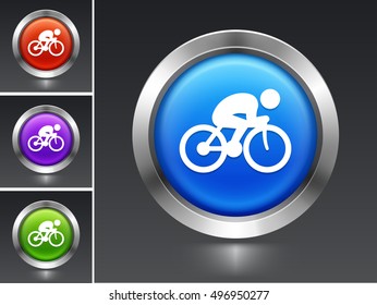 Bicycle Racing on Blue Round Button