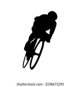 
bicycle racing on street, at full speed, cyclist silhouette, art vector graphic illustration
