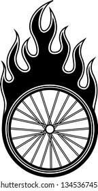 Bicycle Racing Tire Wheel Rim Fire Motion Effect With Hot Burning Flames