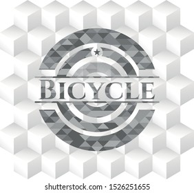 Bicycle realistic grey emblem with cube white background