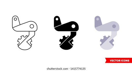 Bicycle Rear Derailleur icon of 3 types: color, black and white, outline. Isolated vector sign symbol.