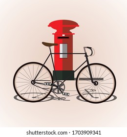 bicycle and red post box illustration vector.