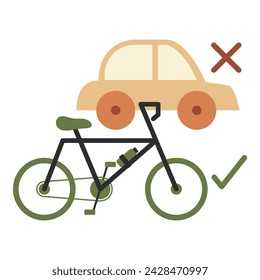 Bicycle to reduce pollution. Vector illustration in flat style with combating climate change theme. Editable vector illustration.