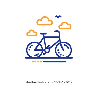 Bicycle Rent Sign. Bike Rental Line Icon. Hotel Service Symbol. Colorful Outline Concept. Blue And Orange Thin Line Bike Rental Icon. Vector