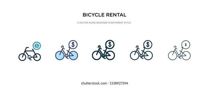 bicycle rental icon in different style vector illustration. two colored and black bicycle rental vector icons designed in filled, outline, line and stroke style can be used for web, mobile, ui