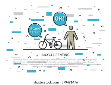 Bicycle renting vector illustration. Scan to rent bicycle creative concept. Bike for renting (sharing) graphic design.
