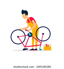 Bicycle Repair. Flat Style Vector Illustration.