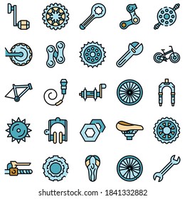 Bicycle repair icons set. Outline set of bicycle repair vector icons thin line color flat on white