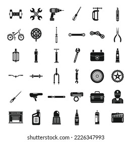 Bicycle repair icons set simple vector. Bike element. Bicycle parts equipment