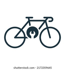 Bicycle Repair Service Icon. Mechanic Workshop for Cycle Transport Pictogram. Bike with Wrench Repair Concept Silhouette Icon. Isolated Vector Illustration.