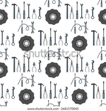 Bicycle repair tools and wheels seamless pattern for mechanics or cycling enthusiasts background vector