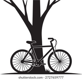Fahrrad ruht unter einem Baum