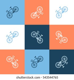 Bicycle Retro Mosaic Colorful Squares Background Sport Vector Seamless Pattern