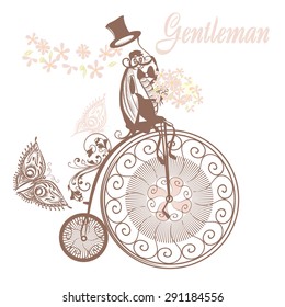 Bicycle in retro style with beetle gentleman