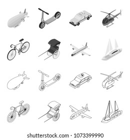 Bicycle, rickshaw, plane, yacht.Transport set collection icons in outline,monochrome style vector symbol stock illustration web.