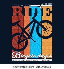 bicycle ride silhouette illustration vector, vintage typography t shirt print