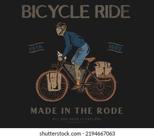 Bicycle ride vector graphic print design for apparel, sticker, poster, background and others. Ride adventure t-shirt artwork design. 