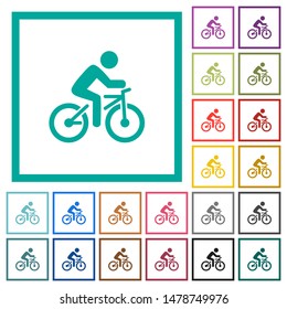 Bicycle with rider flat color icons with quadrant frames on white background
