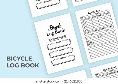 Bicycle rider journal interior. Daily Bicycle riding experience and distance tracker interior. Interior of a log book. Bicycle rider information and time management notebook template.