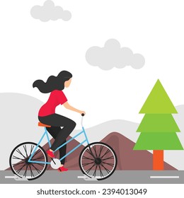 Viajero en bicicleta en el diseño de ícono de color vectorial de Parque Público, símbolo de orientación conductual, identidad individual o estilo de vida Signo, ilustración de población viva sostenible, concepto de ciclista mujer