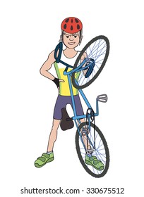 bicycle rider showing off  - colorful vector illustration